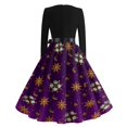 thumbnail image 5 of Women's Casual Fashion Long Sleeve Christmas Graphic Printed Vintage Long Dresses, Round Neck, Retro Style, Holiday Print, Party Dress, Casual Wear,Purple,3XL, 5 of 6