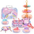 thumbnail image 3 of Juego de té de juguete de 48 piezas para niñas pequeñas, juego de té de la tarde, juguete interactivo para fiesta de simulación, juego de té, juguete reutilizable de simulación de taza de té, incluye, 3 of 11