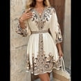 thumbnail image 4 of Vestido Mini Informal con Cuello en V, Estampado Floral, Mangas Farol y Botones para Mujer. Albaricoque M, 4 of 7