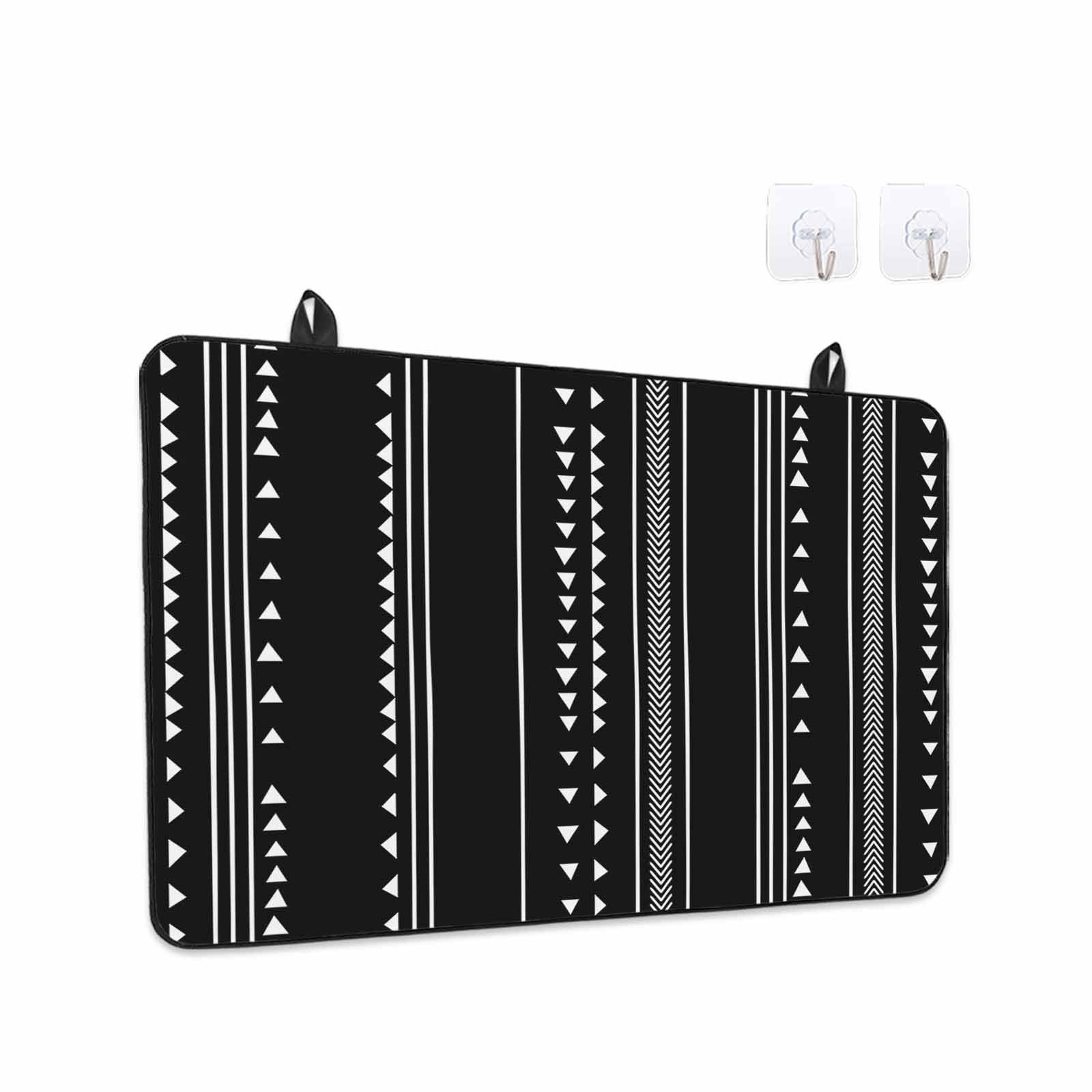 Boho White Stripes Stove Top Cover for Electric Stove, Heat-proof & Non Slip Glass Top Stove Cover Protector, Triangle Arrow Geometric Abstract Art Kitchen Flat Cooktop Rubber Mat 24x21 Inches
