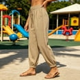 thumbnail image 4 of Jerdar Women's Linen Elastic High Waist Jogger Pants Casual Drawstring Trousers with Hollow Out Trim and Pockets Loose XXXL, 4 of 7