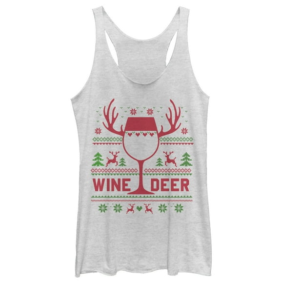 Women's CHIN UP Christmas Wine Deer  Racerback Tank Top White Heather Medium