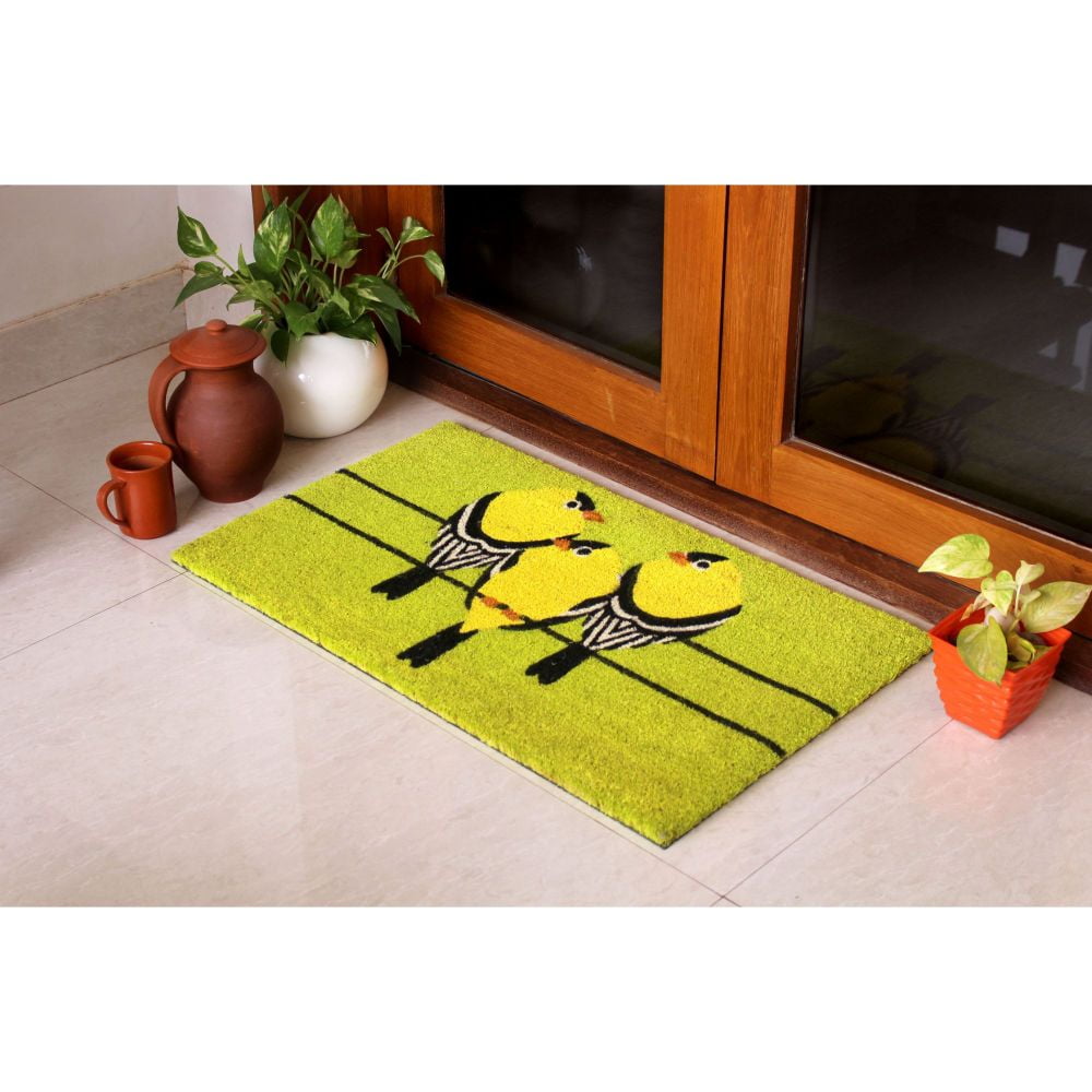 RugSmith Light Green Machine Tufted Goldfinch Coir Doormat, 18" x 30