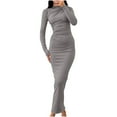 thumbnail image 2 of Blczomt Long Sleeve Womens Holiday Dress Gray Sexy Slim Bodycon Sheath Crewneck Elegant Dresses, 2 of 6