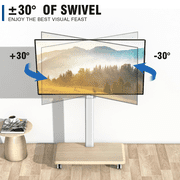 RTVR Modern Rolling TV Stand for 32 to 70 inch Screens, White Floor Portable TV Stand with Wooden Base