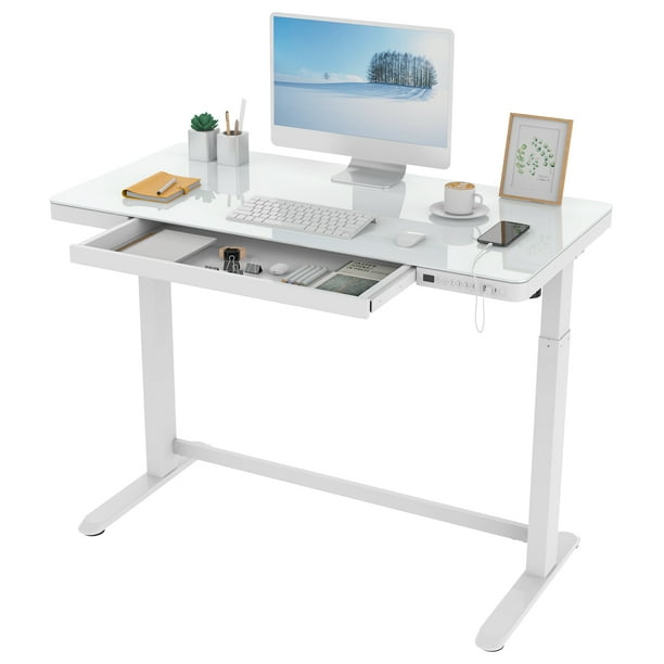 FlexiSpot 48" W Ergonomic Home Office Height Adjustable Standing Desk Tempered Glass Top White