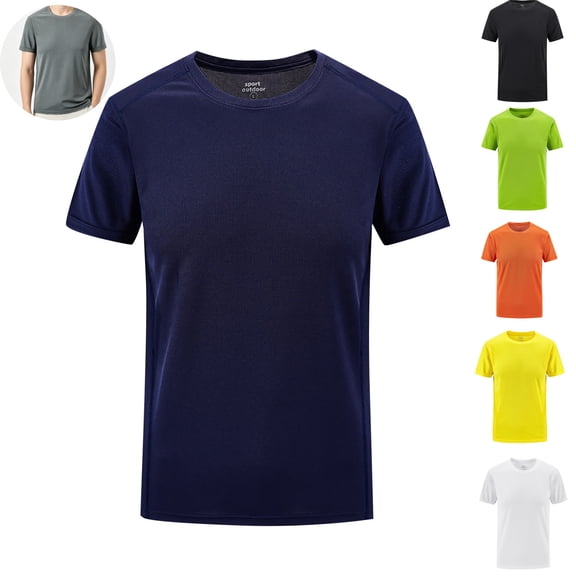 Mfakffe Mens T-shirts Crew Neck Mesh Short Sleeve Tee Quick Dry Solid Color Athletic Top for Outdoor Running Hiking Training