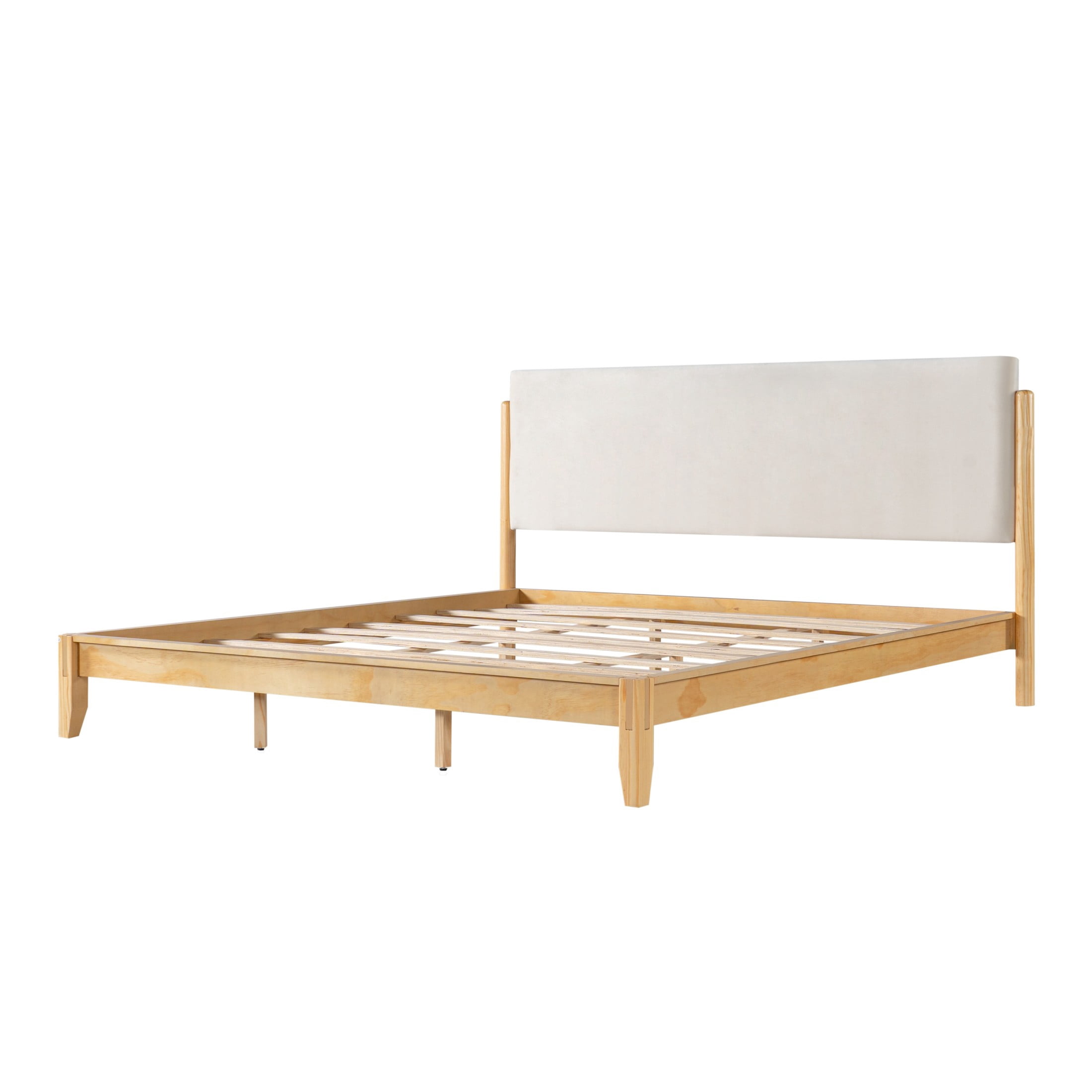 Christopher Knight Home King Solid Wood Platform Bed Frame with Velvet Upholstered Headboard, Oak