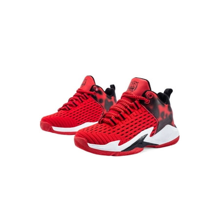 

Rockomi Boys Girls Athletic Shoe Lace Up Sneakers Sport Basketball Shoes Kids Non-slip Slip Resistant Sneaker Fashion Breathable Trainers Black Red 7.5