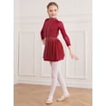 thumbnail image 2 of iiniim Kids Girls Shiny Rhinestones Long Sleeve Mesh Splice Figure Ice Skating Leotard Dress Burgundy 16, 2 of 7