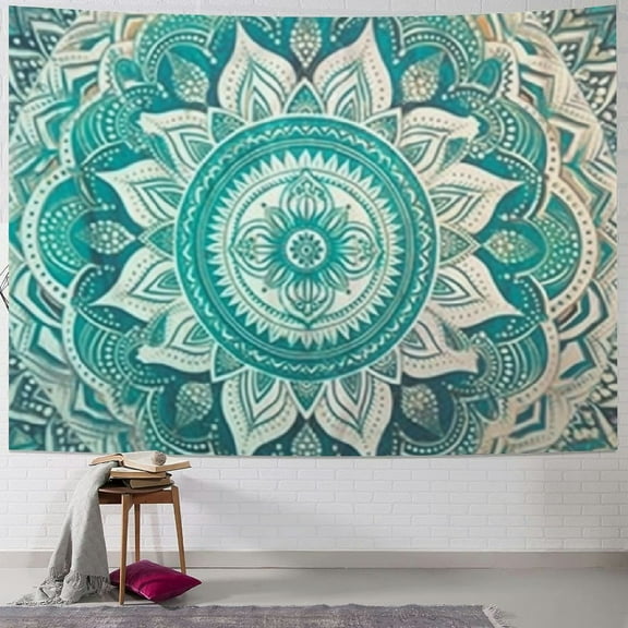 Fenyluxe Green Ombre Mandala Tapestry Wall Hanging,Indian Beach Throw Blanket Hippie Tapestries,Boho Decor,Meditation Yoga Mat Rugs 40x30inch
