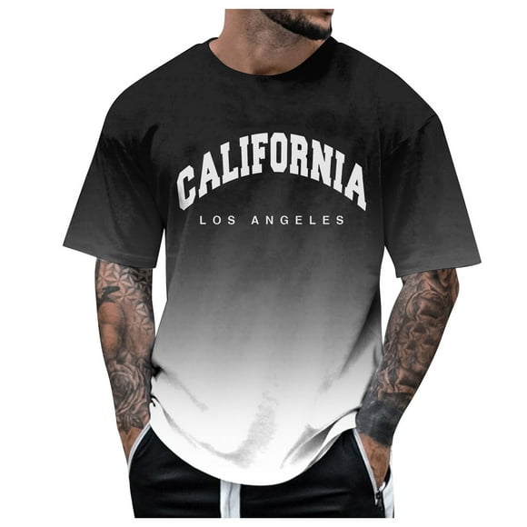 YDLCAFD Mens Fashion Casual Gradient T Shirt Digital 3D Printing City Printing Printing Comfortable Soft Gradient Short Sleeve T Shirt Top