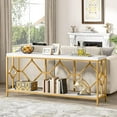 thumbnail image 4 of 71 Inch Extra Long Console Table, Modern Narrow Sofa Table Entry Table Behind Couch Table with Open Storage Shelf for Entryway Hallway Living Room (White & Gold), 4 of 7