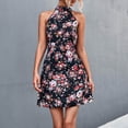 thumbnail image 2 of Fesfesfes Women Halter Neck Dress Spring Mini Dress Casual Printing Off The Shoulder Sleeveless Sun Dress Mock Neck Floral Printed Boho Beach Dress, 2 of 7