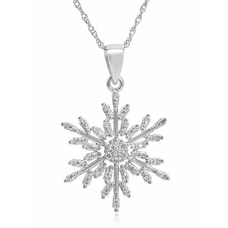 Diamond Snowflake Pendant Necklace in .925 Sterling Silver on an 18 inch