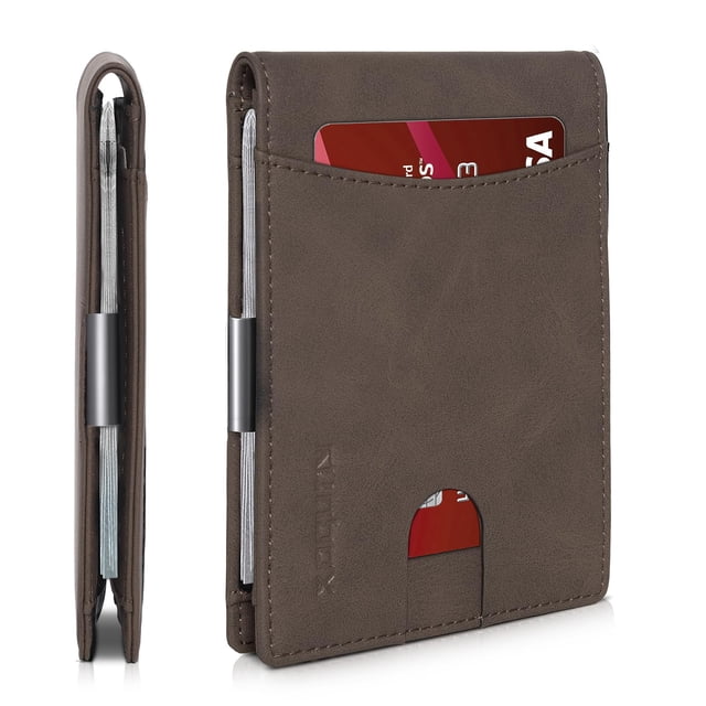 Billetera RUNBOX, delgada, de piel, plegable, con bloqueo RFID, 11 tarjetas