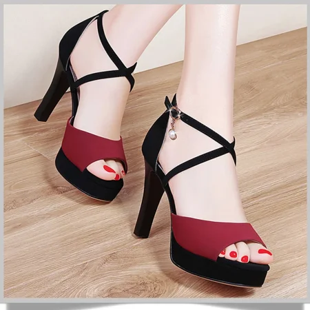 

2024 Super High Heeled Sandals Women Sexy Spike Heels Platform Party Shoes Woman Crystal Buckle Ankle Strap Sandalias Mujer Red 40