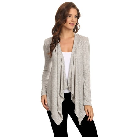 Front Zip Cardigan Women's Ribbed Cardigan Athleisure Short Draped Open Front Small to 3XL Made in USA ()