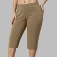 thumbnail image 2 of adviicd Women Capri Pants Plus Size Stretch Knee Length Leggings Elastic Waist Casual Summer Ladies Pants Khaki, XL, 2 of 5