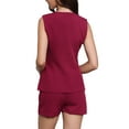 thumbnail image 3 of INSPIRE CHIC 2 Piece Short Sets Women Crew Neck Button Vest Shorts Business Casual Outfits Blazer Suit Set XS Dark Red, 3 of 6