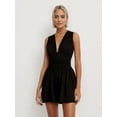 thumbnail image 4 of Womens Deep V Neck Wrinkles Jumpsuit Tie Sexy- Plunge Concert Mini Outfit Black XL, 4 of 6