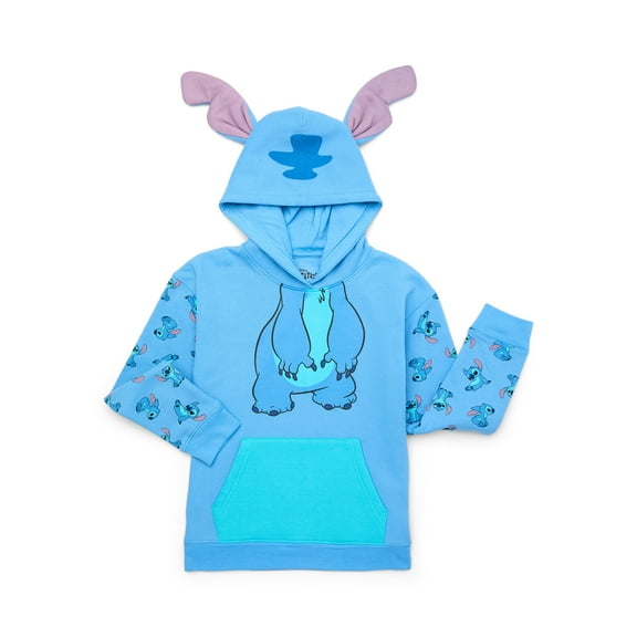 Stitch Girls Graphic Print Hoodie with Ears and Shorts Set, 2-Piece, Sizes 4-16
