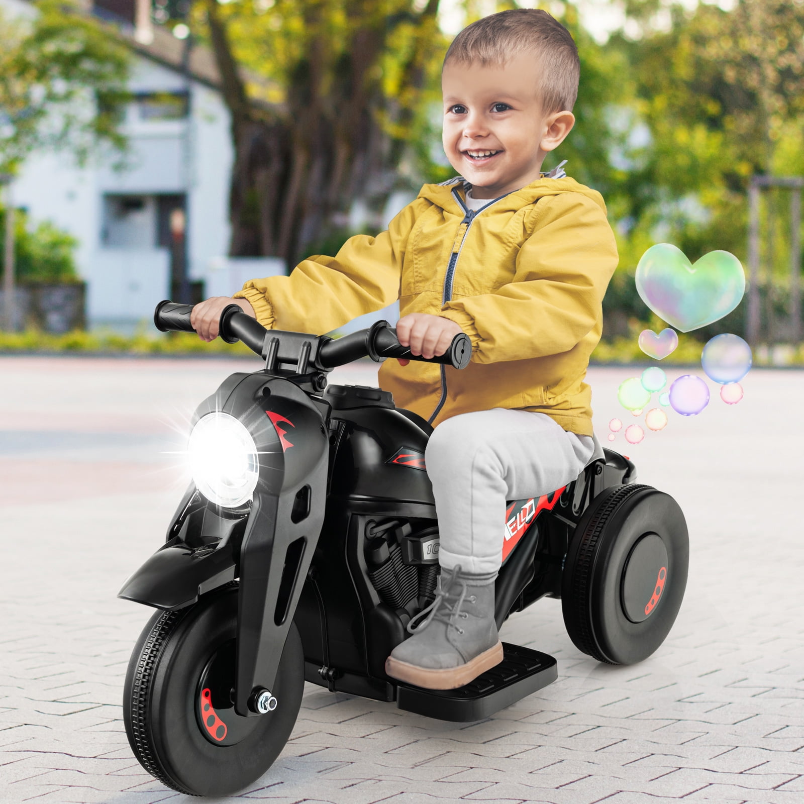 Infans 6V Kids Bubble Car Electric Ride on Motorcycle w/ Music Button & LED Headlight