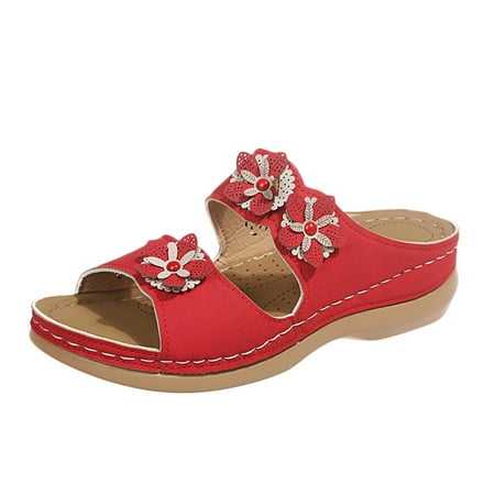 

nsendm Support Sandals for Women Fashion Summer Women Sandals Thick Sole Wedge Heel Bass Sandals for Women Sandal Red 7.5