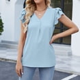 thumbnail image 6 of Clearance T Shirts for Women Women's Solid Color Casual Double Layer Flying Sleeve Chiffon Top Blouse Female Top Summer Tops for Women 2024 Womens Blouses, 6 of 8