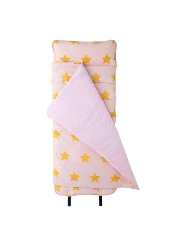 Wildkin Original Nap Mat for Toddler Boys and Girls, Ideal for Daycare and Preschool, Hypoallergenic, Phthalate and BPA Free, Roll-up Design (Pink and Gold Stars)