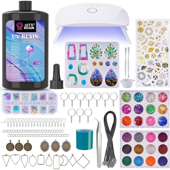 LET'S RESIN All-In-One Jewelry Making Kit - 153Pcs Clear Resin with UV Lamp & Accessories for Keychains & Diy Jewelry, Gift UV Resin for Beginners