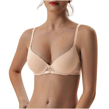 Gnurob Women s Front Closure Bras Full Coverage Wireless Bralettes Beauty Back Smoothing Bra Comfort Unlined Brassiere Lightly Lined Cups Bralette Clearance Saving Beige XX-Large