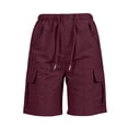 thumbnail image 7 of Oiangi Women's Cargo Shorts Elastic Waist Drawstring Hiking Shorts Straight Leg Basic Knee Shorts with Multi-Pocket Wine S, 7 of 7
