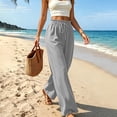 thumbnail image 6 of Liuinsasek Womens Wide Leg Pants Solid-Color High-Waisted Casual Drawstring Pants Elastic Waistband with Ruffle Trim Lightweight and Comfortable, 6 of 7