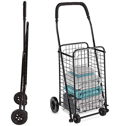 DMI Chariot Utilitaire avec Roues à Utiliser comme Panier d'Achat, Panier d'Épicerie, Chariot de Blanchisserie et Chariot Monte-Escalier, Pèse 7,5 Livres Mais Peut Contenir jusqu'à 90 Livres, Compact et Pliable, Noir