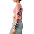 thumbnail image 2 of Yunliwuli Women's Long Sleeve Crop Tops Tight Fitted Round Neck Flower Print See Through Mesh Short Shirts for Spring Fall, 2 of 5