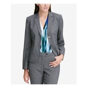 CALVIN KLEIN Womens Gray Plaid Jacket Petites 14P