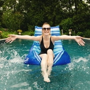 Big Joe Captain's Float No Inflation Needed Pool Lounger with Drink Holder, Blurred Blue Double Sided Mesh, Quick Draining Fabric, 3 feet