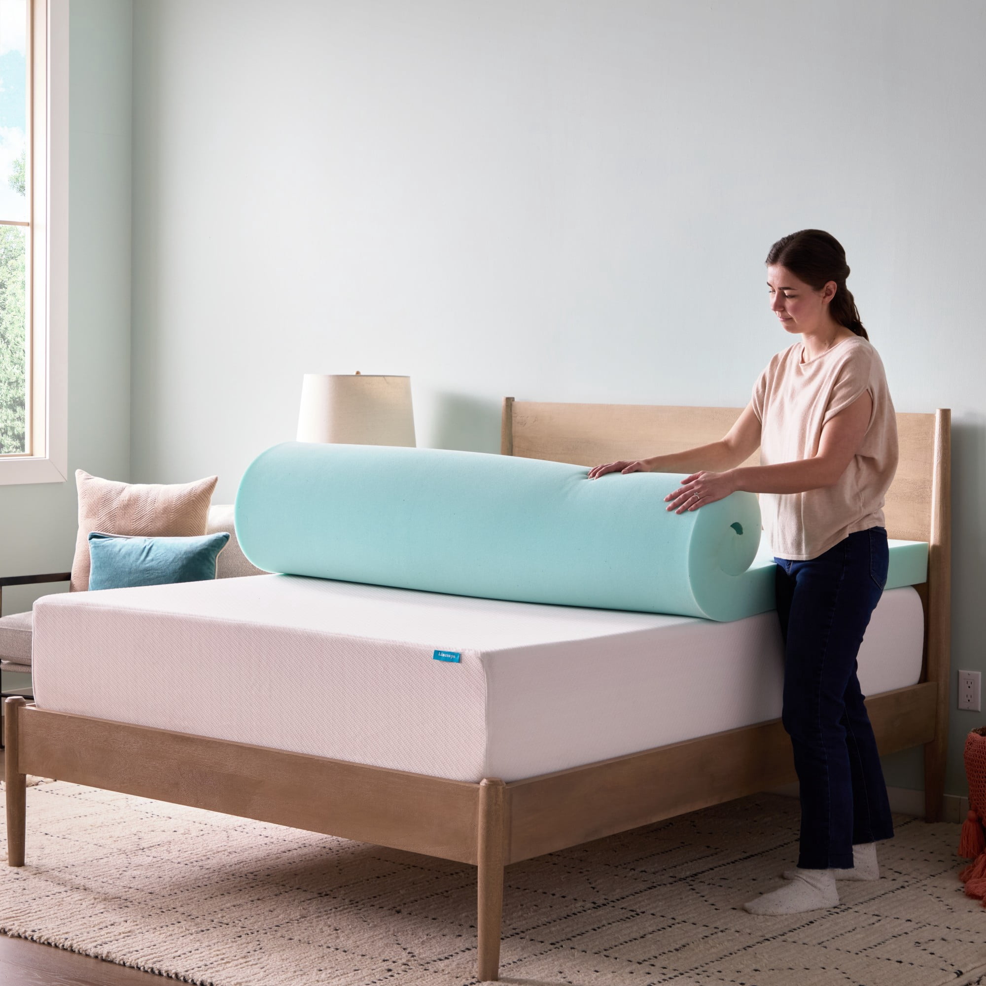 Linenspa 4" Cooling Gel and Green Tea Infused Memory Foam Mattress Topper, Twin