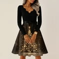 thumbnail image 5 of Women's Casual Fashion V Neck Long Sleeve Christmas Printed Party Vintage Dress for Holiday Events and Retro Style, Perfect for Women's Evening Wear,Coffee,L, 5 of 6