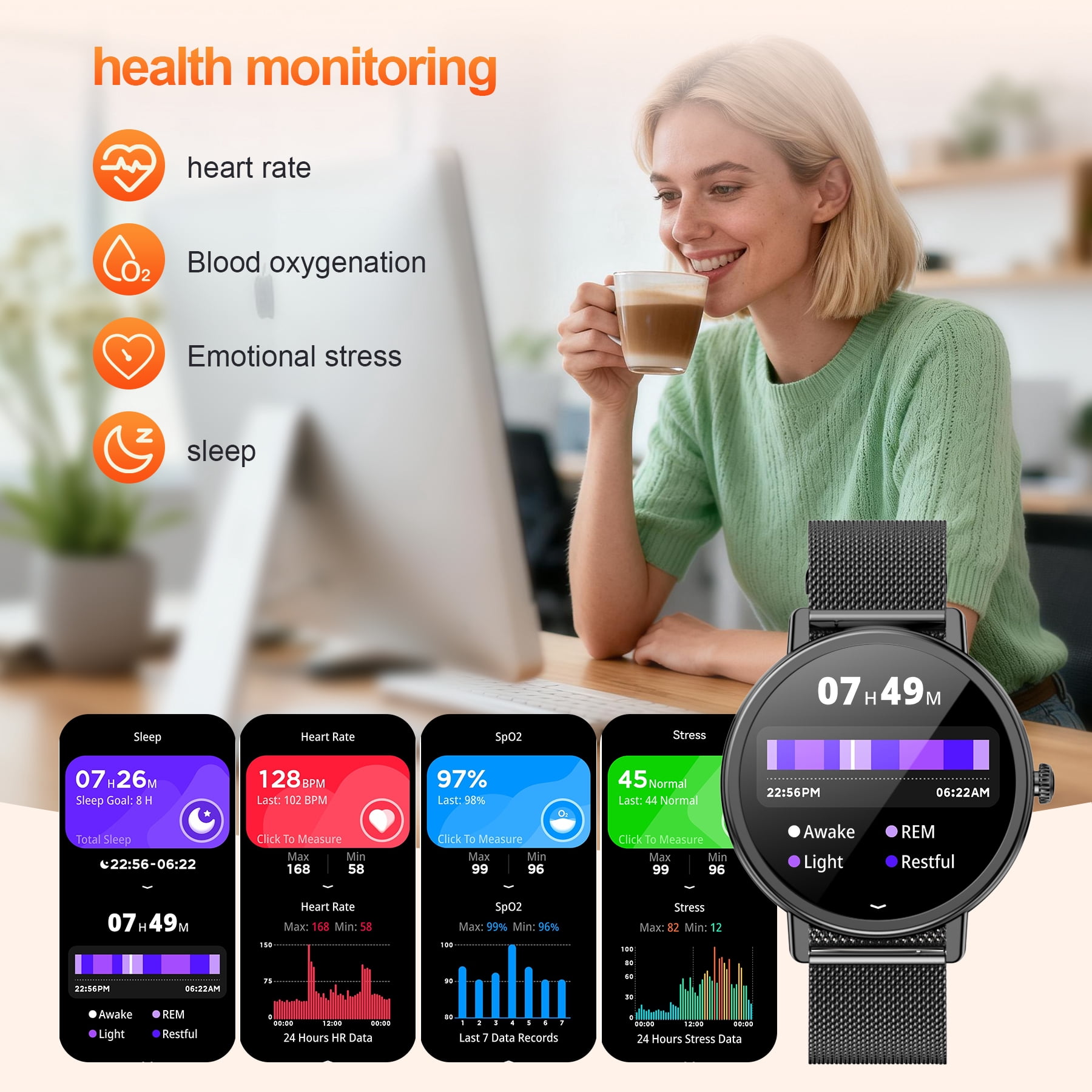 IOWODO Smart Watch for Women Men, Bluetooth Calling Fitness Tracker, 1.26" Touch Screen, 100+ Sport Modes, Message Notifications, Compatible with Android iPhone (Black)