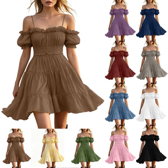 Dvprdro Drop Shoulder Sleeveless Mini Dress for Women Tiered Ruffle Hem Loose Fit Summer Vacation