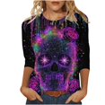 thumbnail image 2 of IUYRTFE Women's Day of the Dead Skull Print Crew Neck 3/4 Sleeve T-Shirt Loose Fit Casual Fall Top, 2 of 5