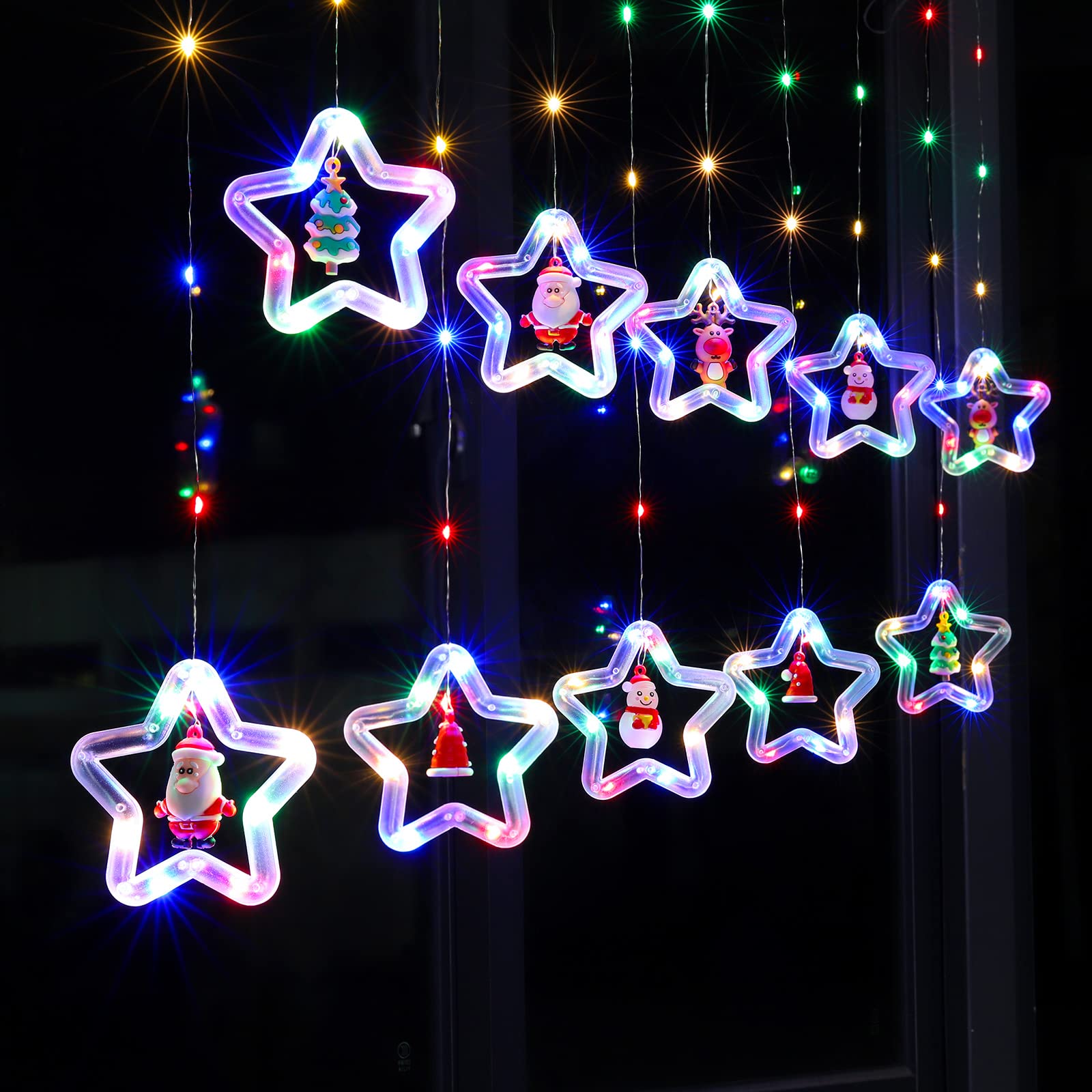 Willed Christmas Curtain Lights with Star Rings and Ornaments photo 3