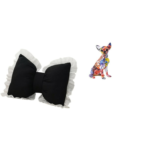 Lindo cojín de lazo con forma de lazo, figura decorativa, estatua de perro, decoración de artesanal, adorno de resina resistente, adecuado par