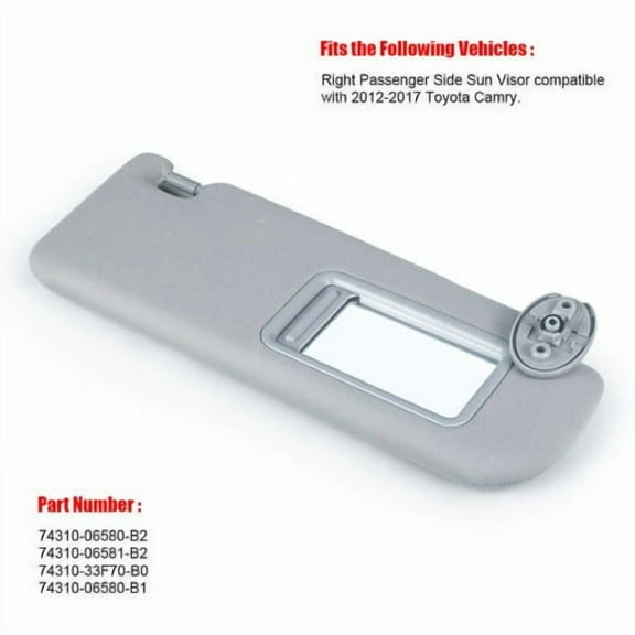 Passenger Right Side Sun Visor without light Gray For 12-17 Toyota Camry LE/SE