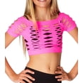 thumbnail image 2 of Girls (7-14) Short Sleeve Neon Mesh Crop Top Fishnet Shirt One Size Neon Fuchsia, 2 of 2