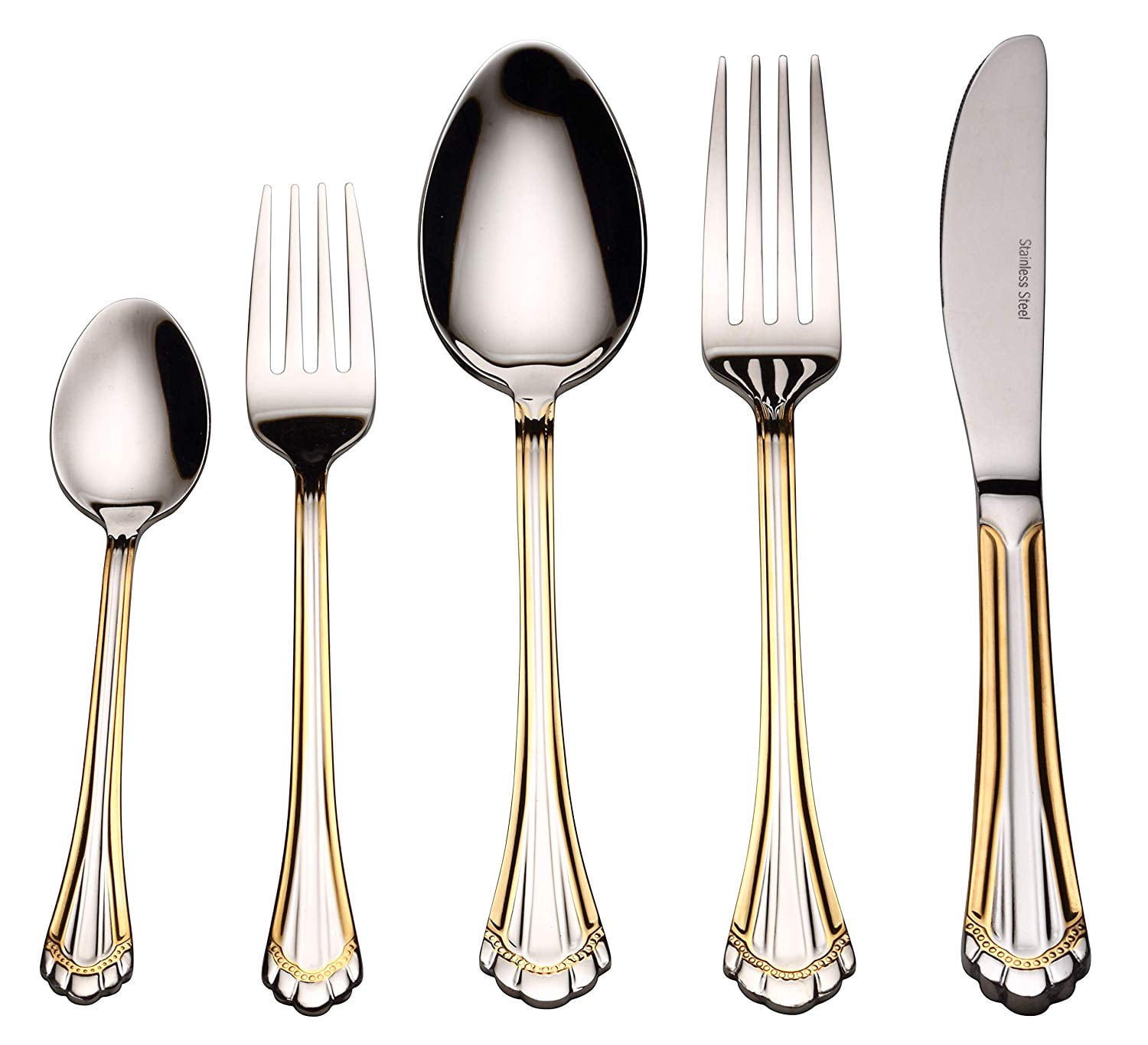 Dishwasher Safe Metal Kitchen Silverware Sets Melange Moderno Stainless Steel Flatware Set | Service of 6 30-Piece Elegant Knives Forks and Spoons
