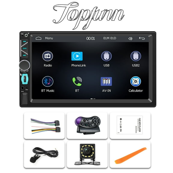 7" Wireless Double Din Car Stereo Apple Carplay Radio Screen for Car Audio Receivers, Bluetooth 5.3 Car Play Android Auto Touchscreen, 240W 4.2 CHN 2 Subwoofers Outputs