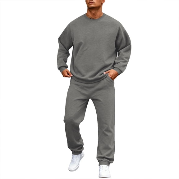 JULMCOMO 2 Piece Sweatsuit for Men Crew Neck Loose Fit Casual Pullover Sweatshirt Elastic Waist Baggy Comfort Pants Daily Tracksuit Winter Outfits Gray L